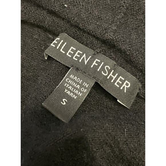 Eileen Fisher 100% Merino Wool Open Cardigan Sweater Size Small Black Boho Light - Picture 4 of 7